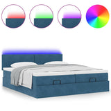 Pouf Letto con Materassi e LED Blu Scuro 200x200cm Velluto