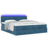 Pouf Letto con Materassi e LED Blu Scuro 200x200cm Velluto