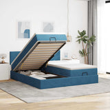 Pouf Letto con Materassi e LED Blu Scuro 200x200cm Velluto