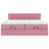 Struttura Letto Pouf con Materassi Rosa 160x200 cm Velluto