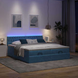 Pouf Letto con Materassi e LED Blu Scuro 200x200cm Velluto