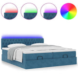 Pouf Letto con Materassi e LED Blu Scuro 200x200cm Velluto