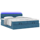 Pouf Letto con Materassi e LED Blu Scuro 200x200cm Velluto