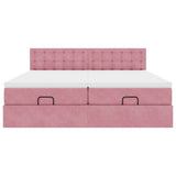 Struttura Letto Pouf con Materassi Rosa 160x200 cm Velluto