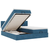 Pouf Letto con Materassi e LED Blu Scuro 200x200cm Velluto