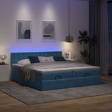Pouf Letto con Materassi e LED Blu Scuro 200x200cm Velluto