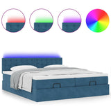 Pouf Letto con Materassi e LED Blu Scuro 200x200cm Velluto