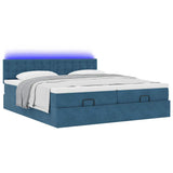 Pouf Letto con Materassi e LED Blu Scuro 200x200cm Velluto