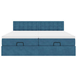 Pouf Letto con Materassi e LED Blu Scuro 200x200cm Velluto