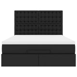 Struttura Letto Pouf con Materasso Nero 140x190 cm Similpelle