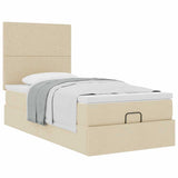 Struttura Letto Pouf con Materasso Crema 90x190 cm in Tessuto