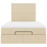 Struttura Letto Pouf con Materasso Crema 120x190 cm in Tessuto