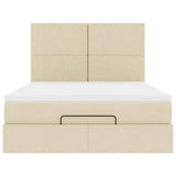 Struttura Letto Pouf con Materasso Crema 140x200 cm in Tessuto