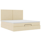 Struttura Letto Pouf con Materasso Crema 160x200 cm in Tessuto