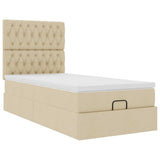 Struttura Letto Pouf con Materasso Crema 80x200 cm in Tessuto