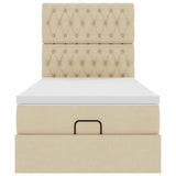 Struttura Letto Pouf con Materasso Crema 80x200 cm in Tessuto