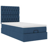 Struttura Letto Pouf con Materasso Blu 80x200 cm in Tessuto