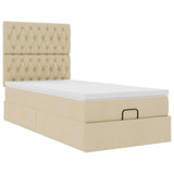 Struttura Letto Pouf con Materasso Crema 90x190 cm in Tessuto