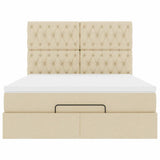 Struttura Letto Pouf con Materasso Crema 140x200 cm in Tessuto