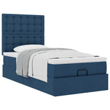 Struttura Letto Pouf con Materasso Blu 80x200 cm in Tessuto