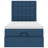 Struttura Letto Pouf con Materasso Blu 80x200 cm in Tessuto