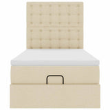Struttura Letto Pouf con Materasso Crema 90x190 cm in Tessuto
