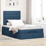 Struttura Letto Pouf con Materasso Blu 120x200 cm in Tessuto