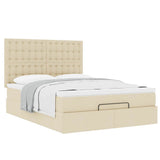 Struttura Letto Pouf con Materasso Crema 140x190 cm in Tessuto