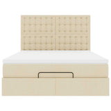 Struttura Letto Pouf con Materasso Crema 140x190 cm in Tessuto