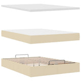 Struttura Letto Pouf con Materasso Crema 140x190 cm in Tessuto