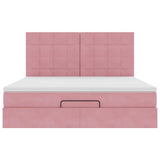 Struttura Letto Pouf con Materassi Rosa 160x200 cm Velluto