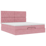Struttura Letto Pouf con Materassi Rosa 200x200 cm Velluto
