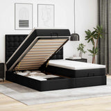 Struttura Letto Pouf con Materassi Nero 160x200 cm Similpelle