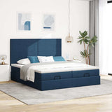 Struttura Letto Pouf con Materassi Blu 160x200 cm in Tessuto