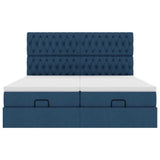 Struttura Letto Pouf con Materassi Blu 160x200 cm in Tessuto