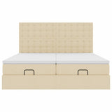 Struttura Letto Pouf con Materassi Crema 160x200 cm in Tessuto