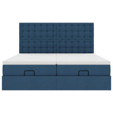 Struttura Letto Pouf con Materassi Blu 160x200 cm in Tessuto