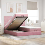 Struttura Letto Pouf con Materassi Rosa 160x200 cm Velluto