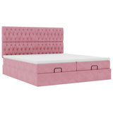 Struttura Letto Pouf con Materassi Rosa 200x200 cm Velluto