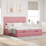 Struttura Letto Pouf con Materassi Rosa 160x200 cm Velluto