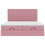 Struttura Letto Pouf con Materassi Rosa 160x200 cm Velluto