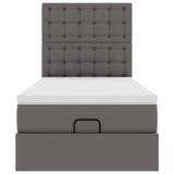 Struttura Letto Pouf con Materasso Grigio 90x200 cm Similpelle