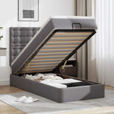Struttura Letto Pouf con Materasso Grigio 90x200 cm Similpelle