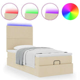 Struttura Letto Pouf con Materasso Crema 100x200 cm in Tessuto
