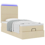 Struttura Letto Pouf con Materasso Crema 100x200 cm in Tessuto
