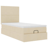 Struttura Letto Pouf con Materasso Crema 100x200 cm in Tessuto