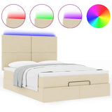 Struttura Letto Pouf con Materasso Crema 140x200 cm in Tessuto