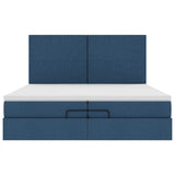 Struttura Letto Pouf con Materassi Blu 200x200 cm in Tessuto