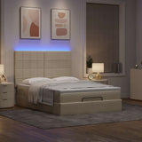 Struttura Letto Pouf con Materasso Crema 140x190 cm in Tessuto