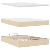 Struttura Letto Pouf con Materasso Crema 140x190 cm in Tessuto